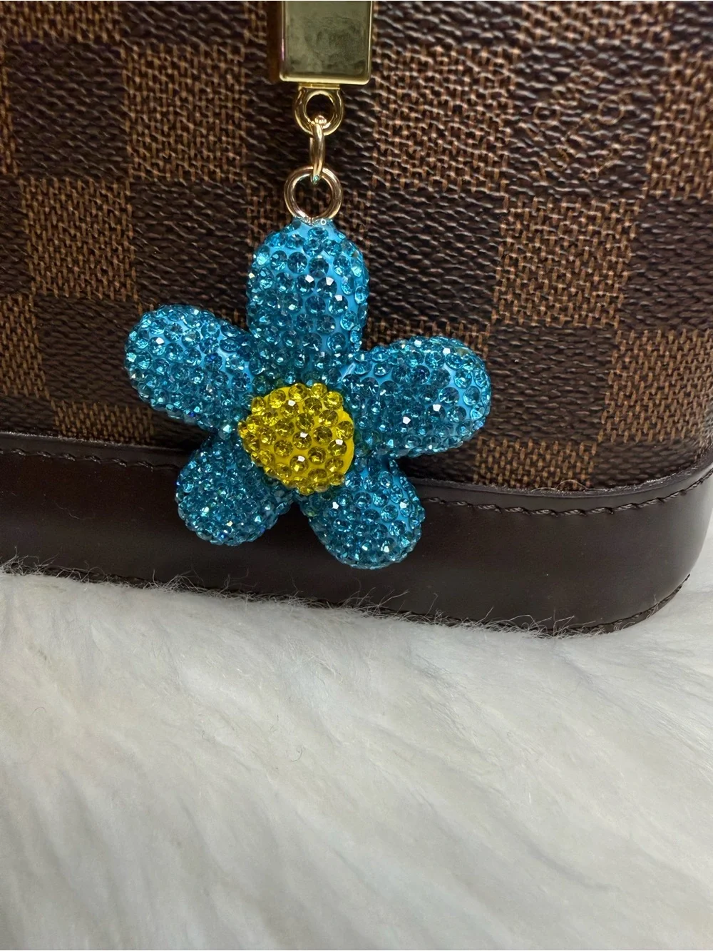 Crystal Blue Daisy Bag Charm Keychain